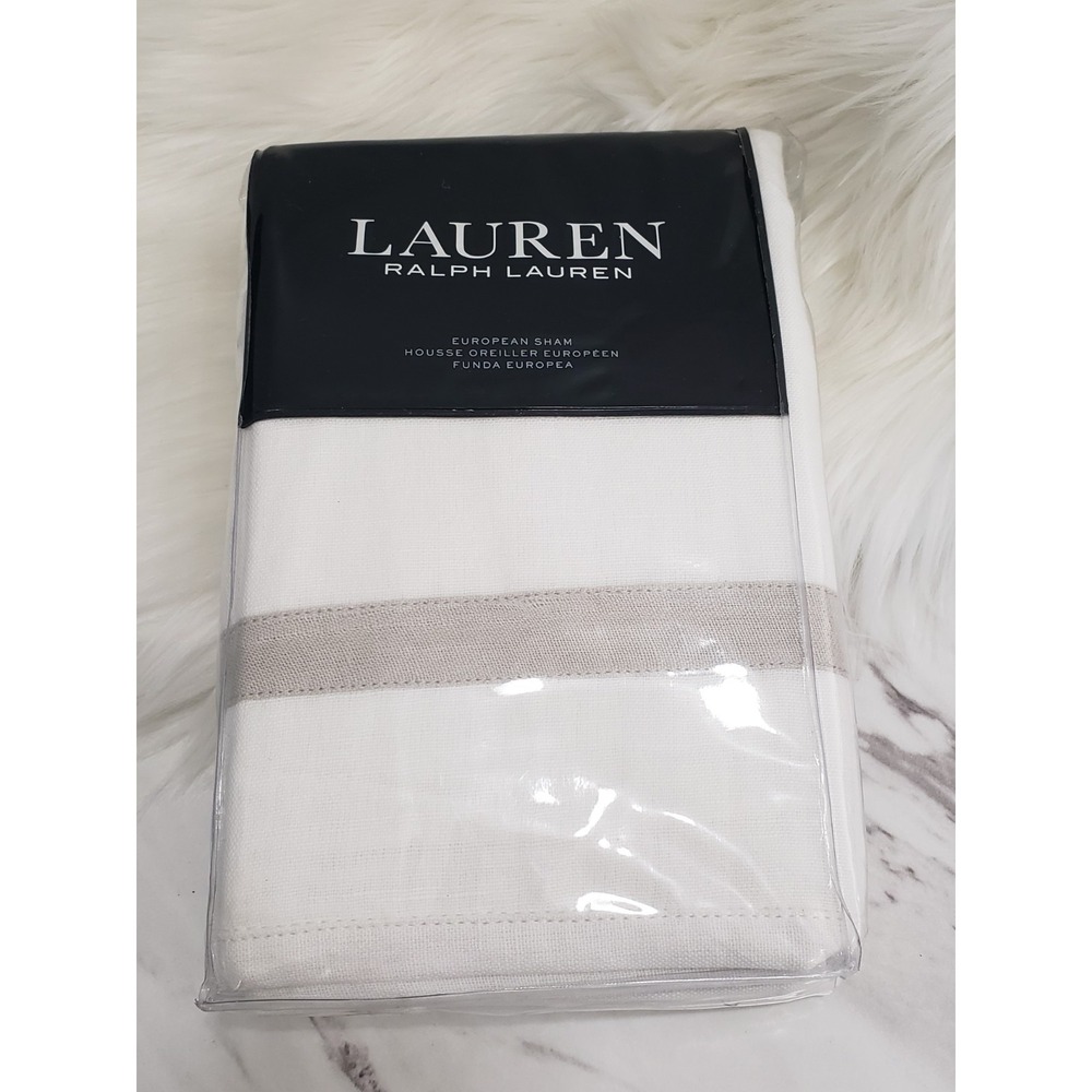 NEW Ralph Lauren Carolyne Frame Euro European Linen & Cotton Sham Off White/Grey